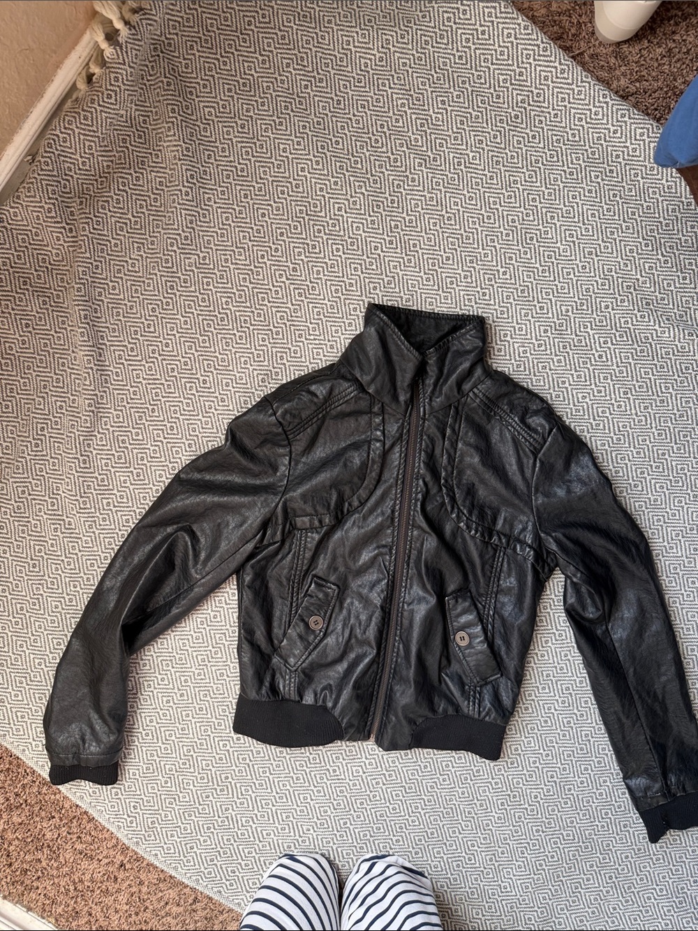 Miss Post Black Faux Leather Hooded Jacket - Picture 13 of 15